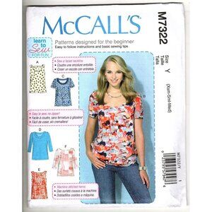 McCall's M7322 Misses XS to M Learn to Sew Easy Tops Uncut Sewing Pattern